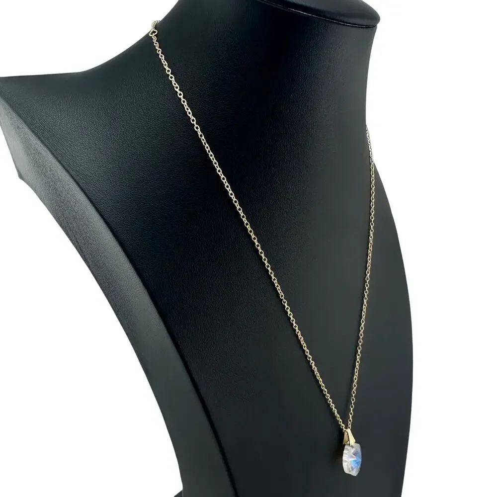 Vintage Aurora Borealis Crystal Fancy Cut Dainty Gem Gold Tone 18" Pendant - Picture 2 of 8